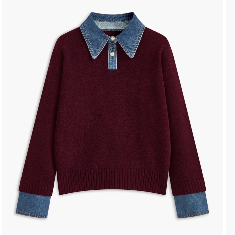 NWT COMMENSE 2 in 1 Panel Lapel Sweater SM & MED BURGUNDY